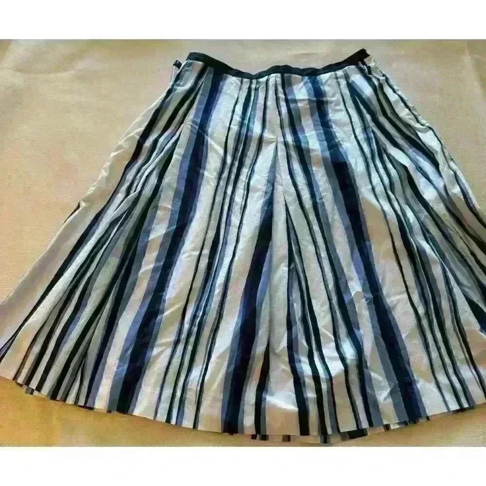 Vintage Talbots Skirt Blue White Striped size 10 Womens 100% Cotton skirt/liner